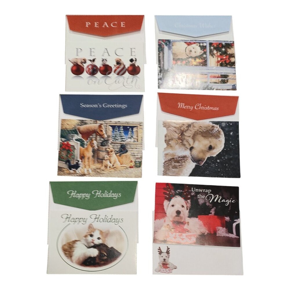 Set of 6 Christmas/Holiday Cards with Unique Envelopes Dogs/Cats/Pets/Animals
